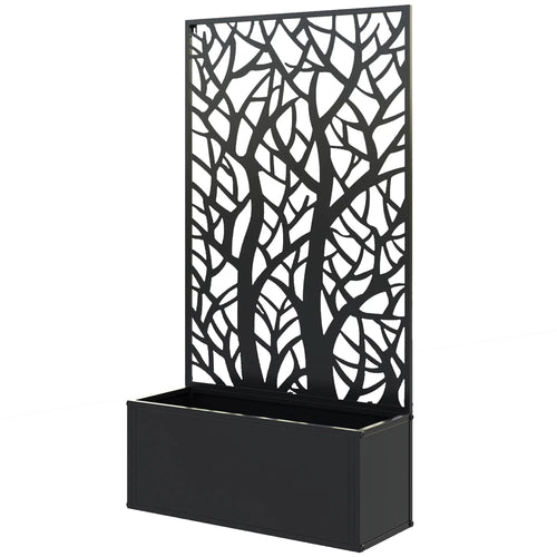 Metal Raised Garden Bed With Privacy Panel, Outdoor Planter Box, Patio