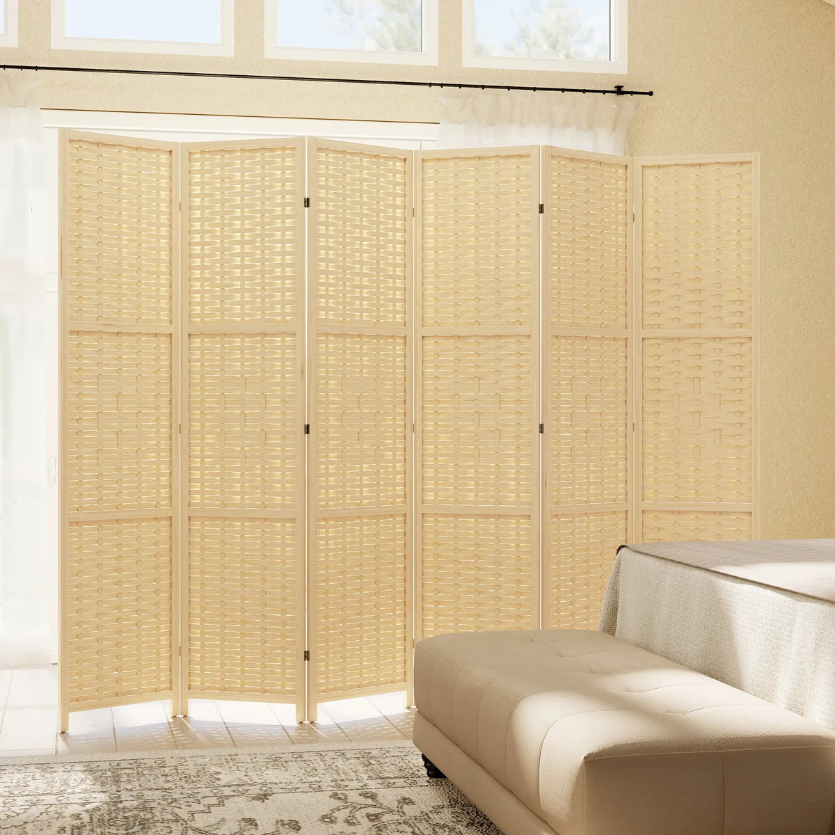 6-Panel Room Divider, 5.6 FT Freestanding Folding Privacy Screen, Natural Wood Room Dividers at Gallery Canada
