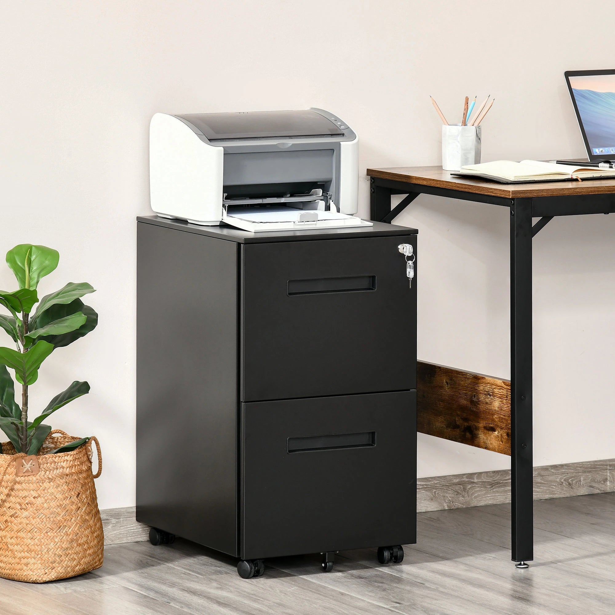 Vertical File Cabinet, Adjustable Partition, A4 Letter Size, Lockable, Black Office Cabinets & Cupboards at Gallery Canada