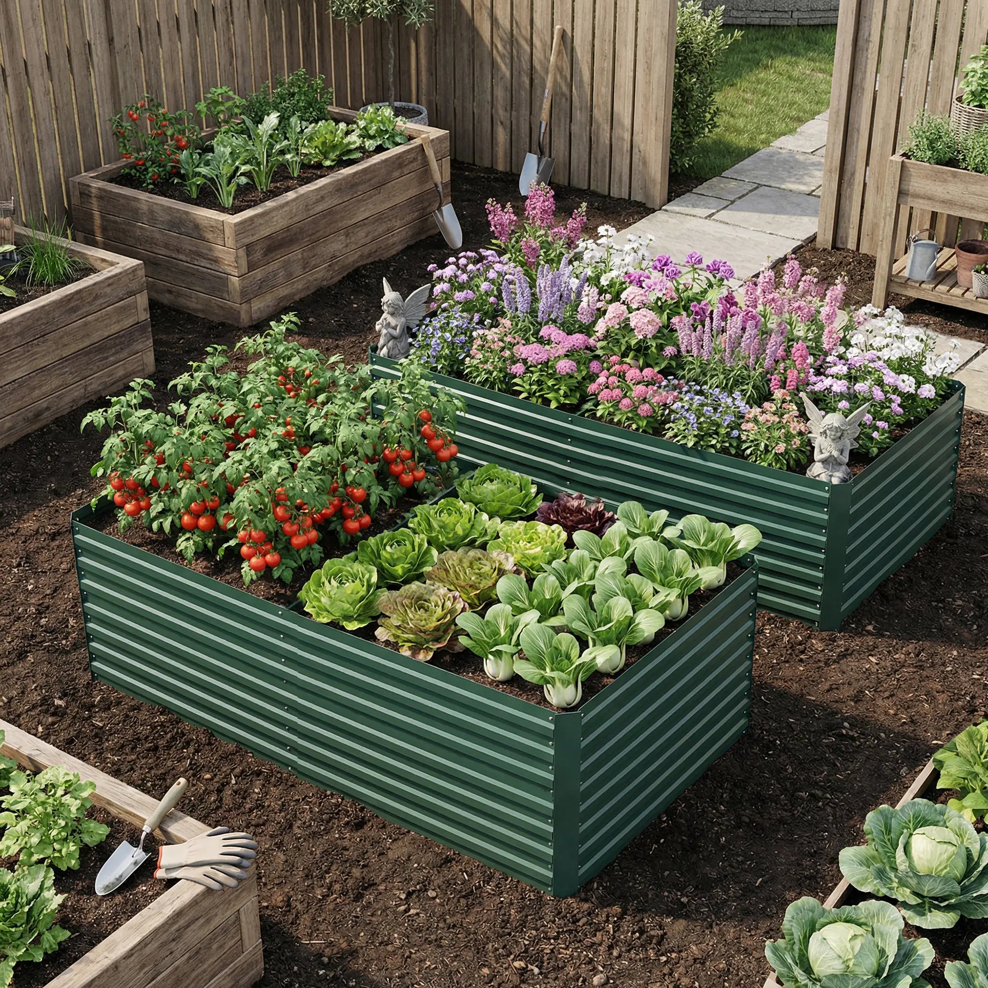 Set Of 2 Galvanised Raised Garden Bed, 6 x 3 x 2 ft, Green Galvanized Planter Boxes at Gallery Canada