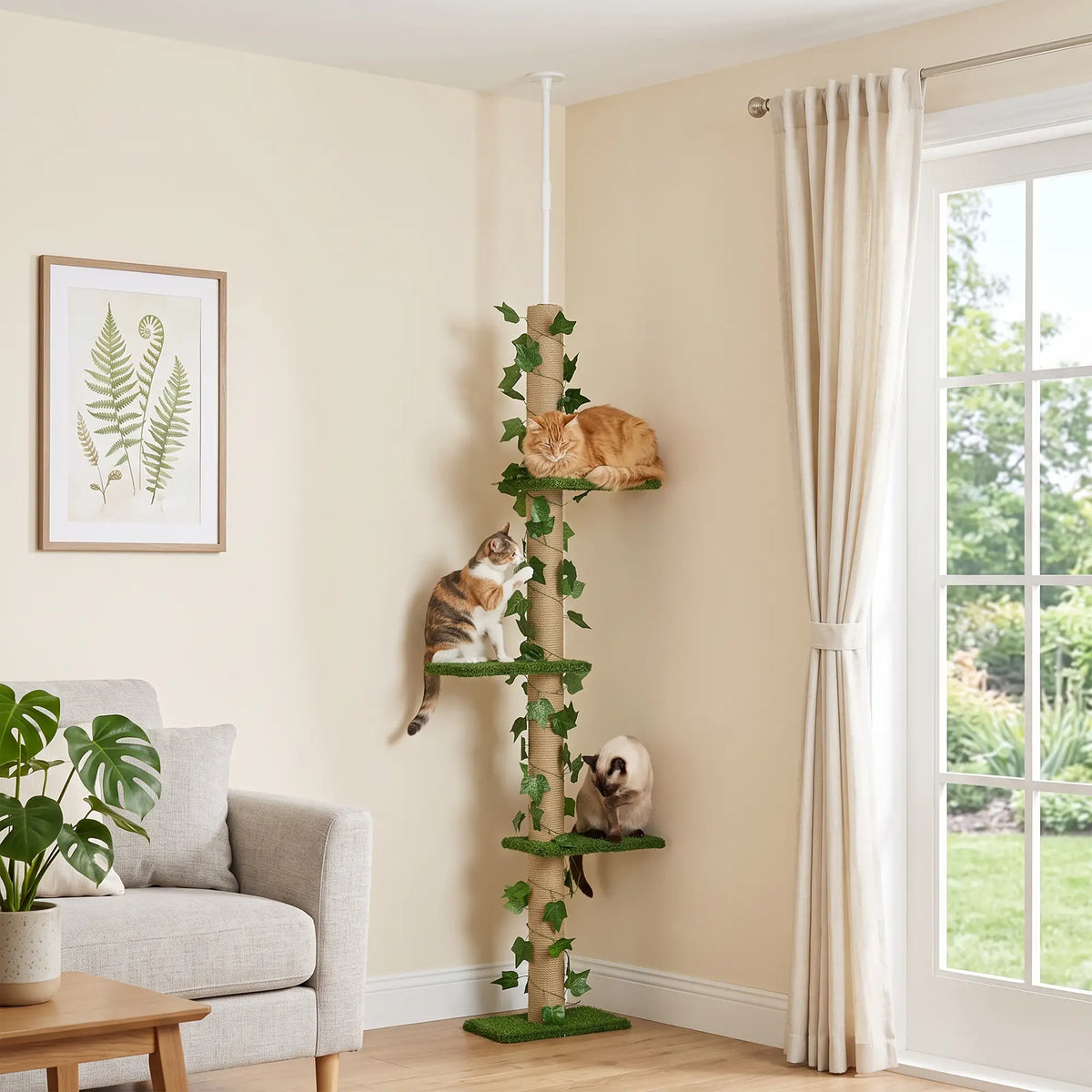 4-Tier Floor to Ceiling Cat Tree, Height 80-95Inches, Multi-Layer Activity Centre Floor to Ceiling Cat Trees at Gallery Canada