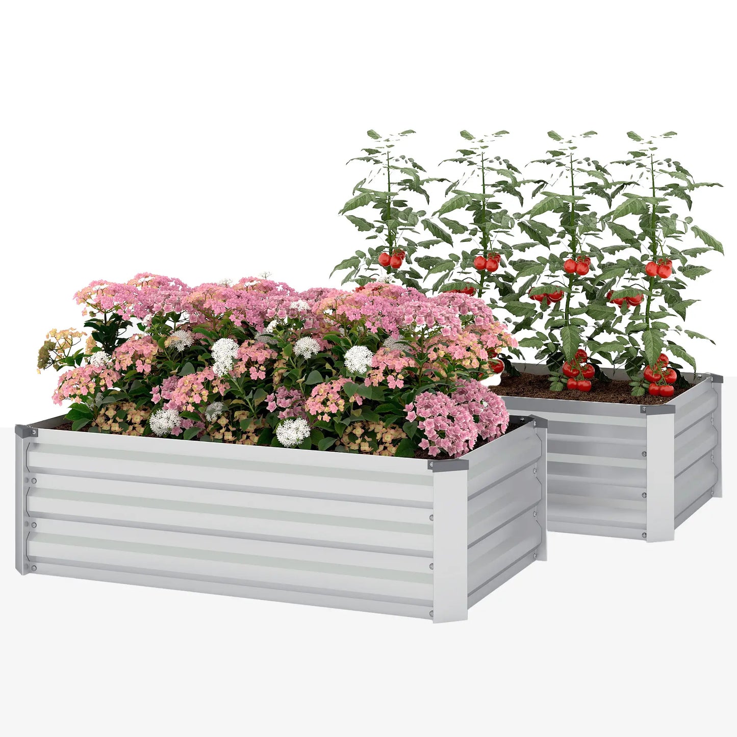 Galvanized Raised Garden Beds, Set of 2, Planter Box, Grey Galvanized Planter Boxes Silver at Gallery Canada