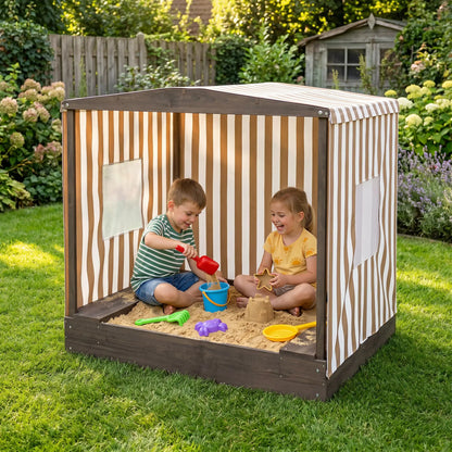 Kids Sandbox with Canopy, Bench Seats, 56" x 40" x 52", Brown Sandboxes & Accessories at Gallery Canada
