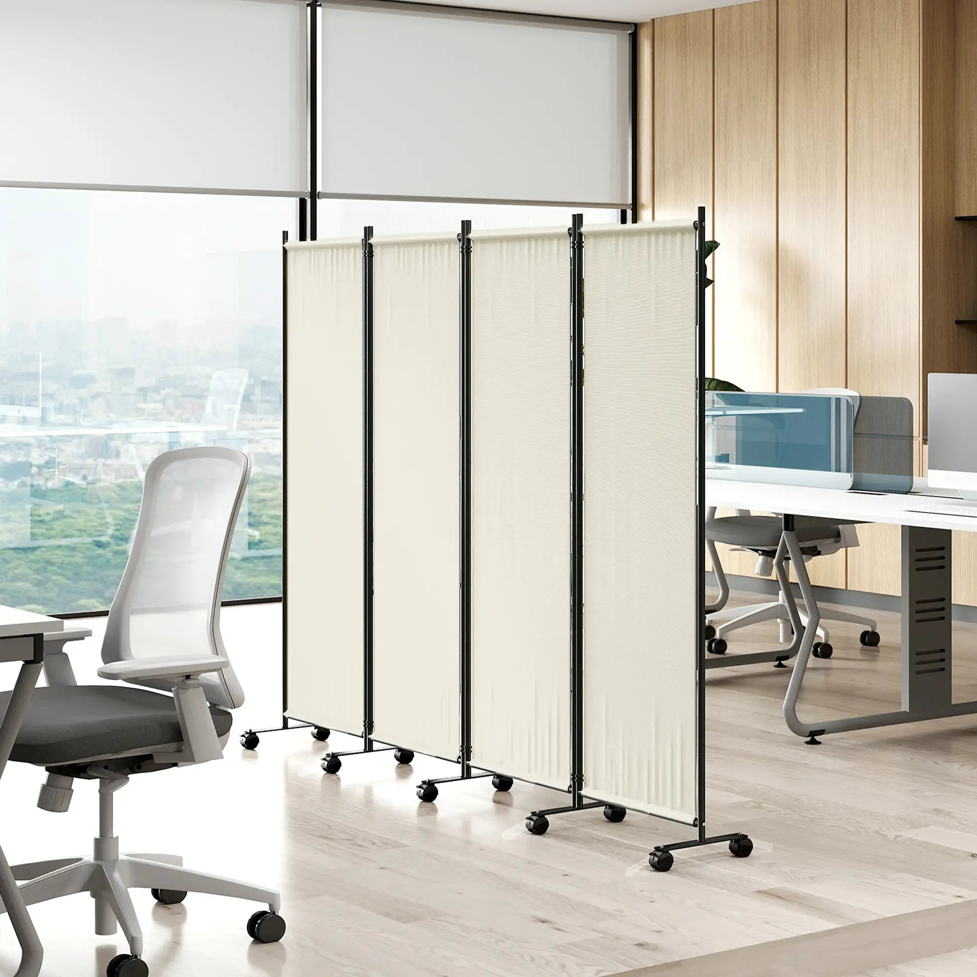 Folding Room Divider with Wheels, Privacy Screen, 5.6ft Tall Side Awnings at Gallery Canada