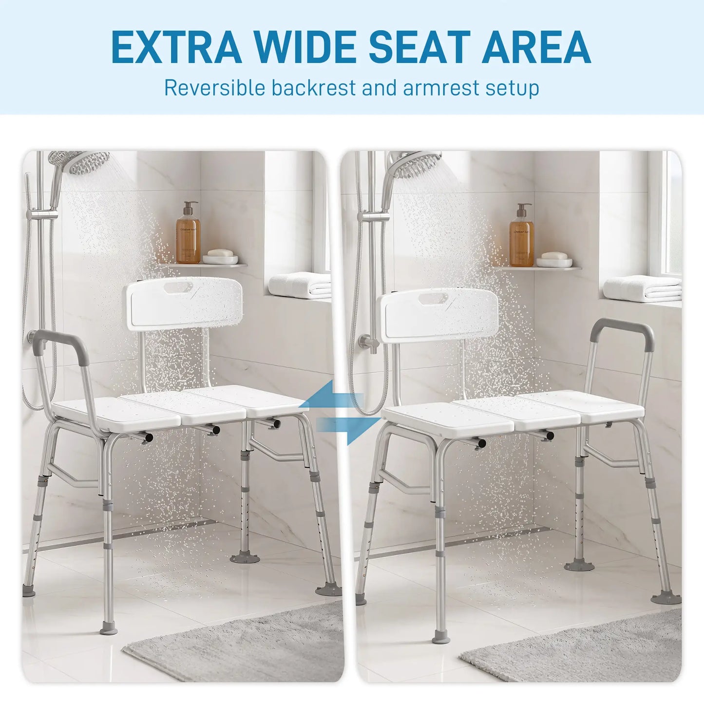 Banc de transfert pour baignoire avec accoudoir, dossier, chaise de douche, blanc