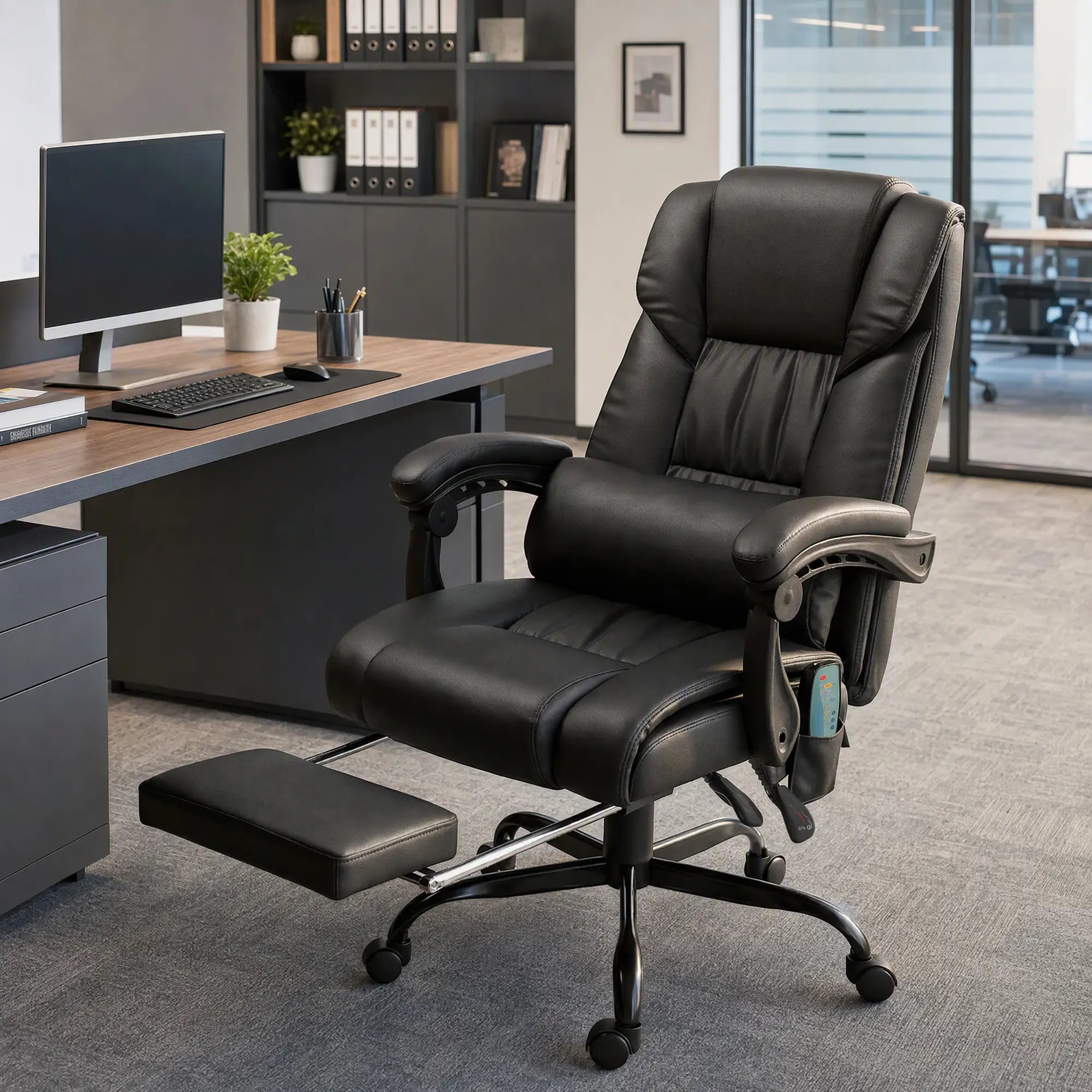 6-Point Vibration Massage Chair, Height Adjustable, Reclining, Black Massage Chairs at Gallery Canada