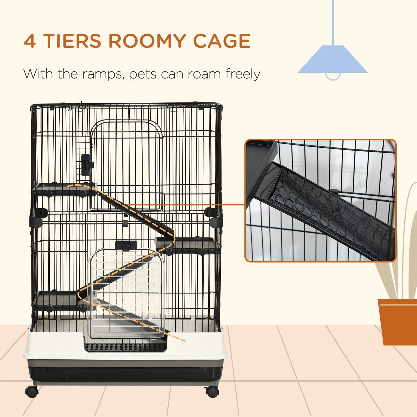 45"H 4-Level Rabbit Hutch, Universal Wheels, Slide-Out Tray, Black Houses & Habitats at Gallery Canada