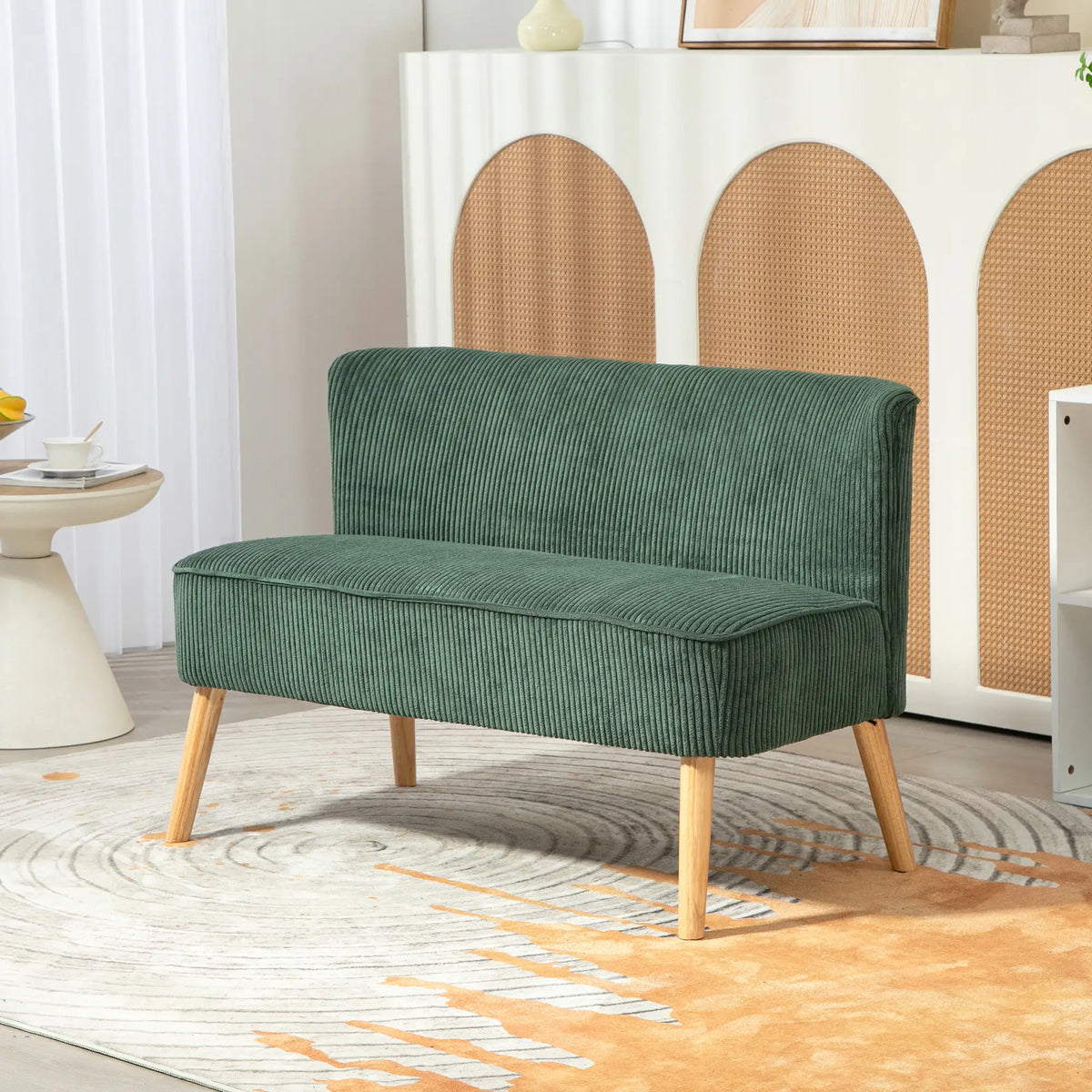 Modern 2 Seater Sofa, Upholstered Couch with Rubber Wood Legs, Green 2-Seater Sofas at Gallery Canada