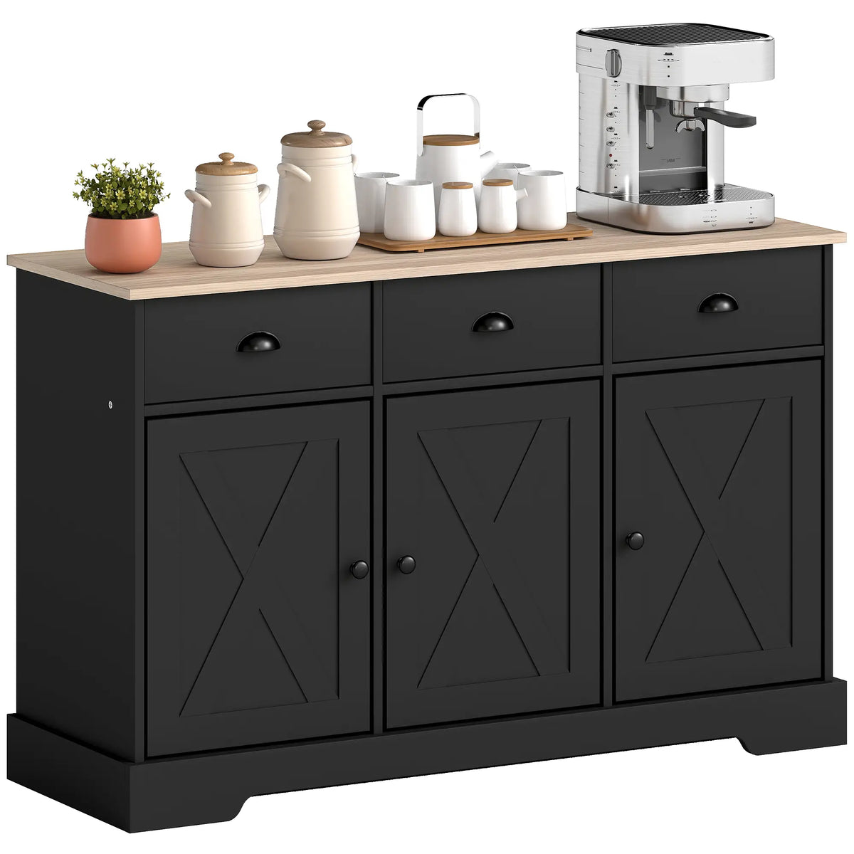 46.5" Buffet Cabinet, Farmhouse Sideboard, 3 Barn Doors, 3 Drawers, Black Bar Cabinets at Gallery Canada