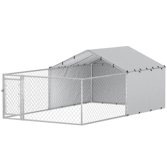 Galvanized Steel Dog Kennel, Outdoor, Waterproof UV-Resistant Cover, Large Dogs, 13.1' x 7.5' x 4.9' Houses, Kennels & Pens Silver at Gallery Canada