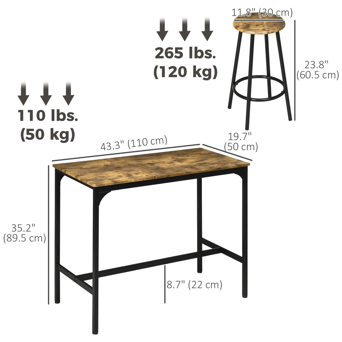 5-Piece Bar Table Set, Industrial Counter Height, Rustic Brown, Brown Bar Sets at Gallery Canada