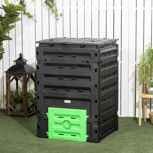 Garden Composter, 120 Gallon (450L), 80 Vents, 2 Sliding Doors, Black