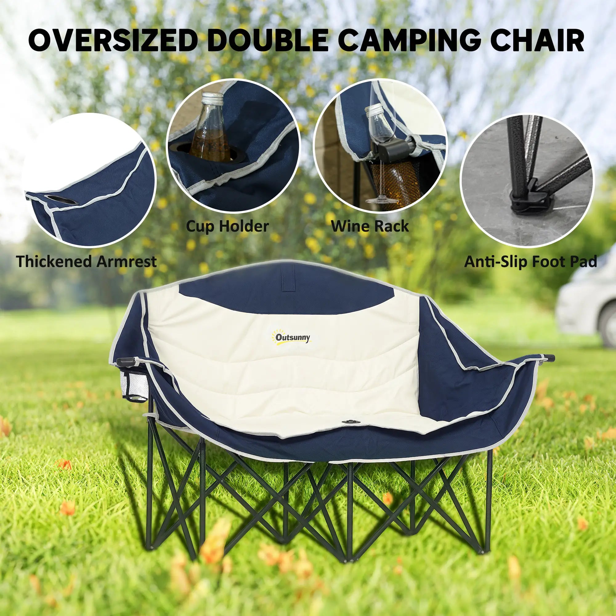Portable Double Camping Chair, Cup Holders, Carry Bag, 551 lbs, Navy Blue Picnic Tables & Camping Chairs at Gallery Canada