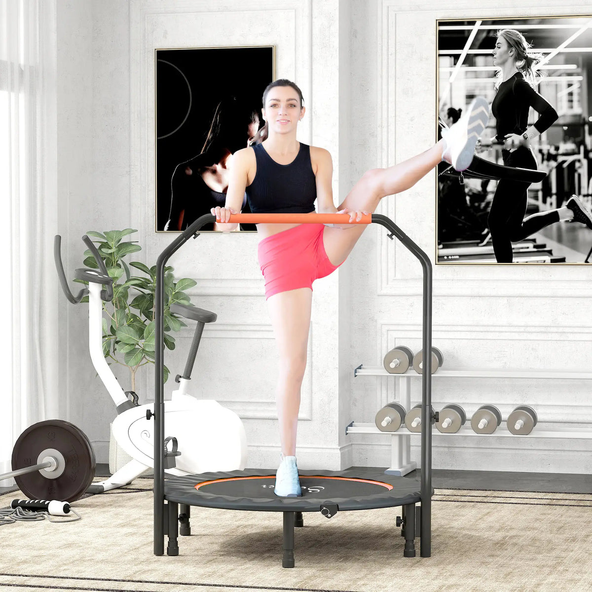 45" Foldable Mini Fitness Trampoline, Adjustable Foam Handle, Orange Trampolines at Gallery Canada