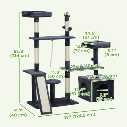 53" Cat Tree, Scratching Posts, Condo, Beds, Platforms, Toy Balls, Dark Grey Cat Towers at Gallery Canada