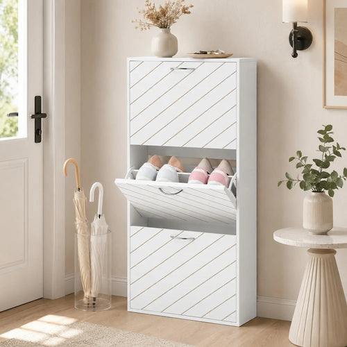 Shoe Storage Cabinet With 3 Flip Drawers, White
