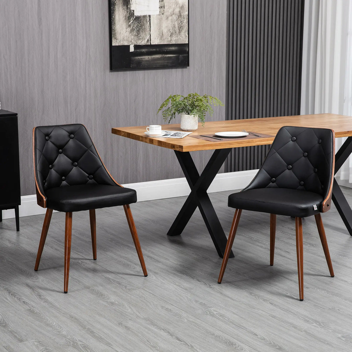Dining Chairs Set of 2, PU Leather Upholstered, Steel Legs, Black Bar Stools at Gallery Canada