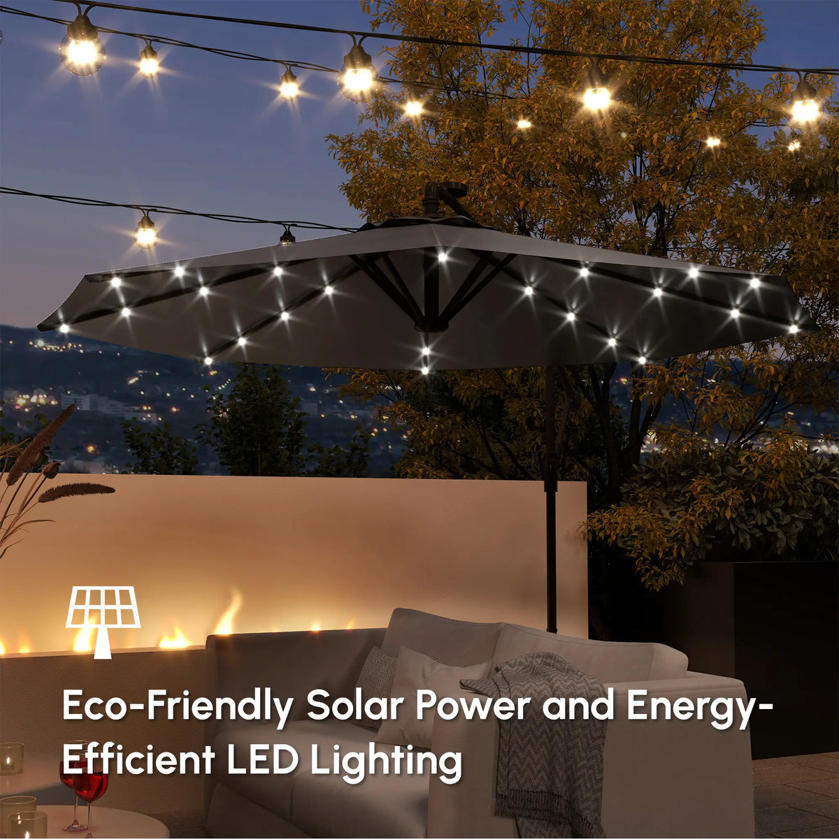 9.5' Offset Patio Umbrella with Solar LED Lights, Dark Grey Cantilever Umbrellas at Gallery Canada