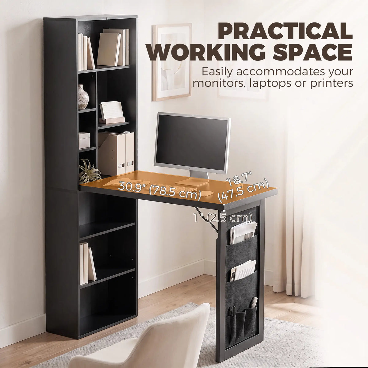 Fold-Out Computer Desk with Shelves, Bag, Wall Mount, Black Computer Desks at Gallery Canada