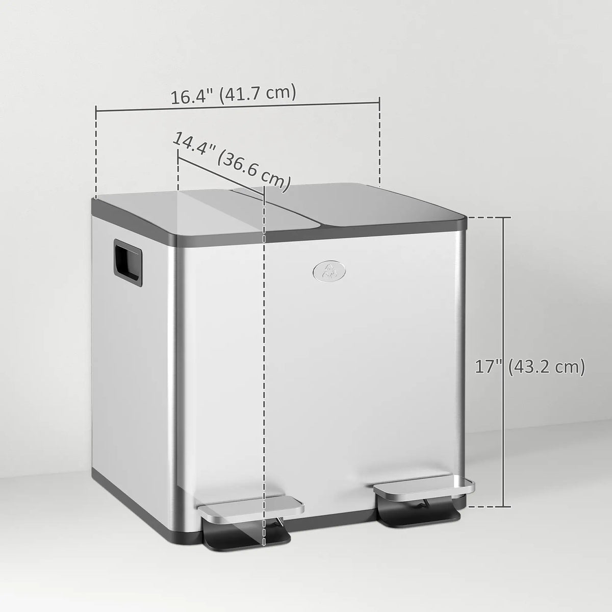 Dual Garbage Bin, Soft Close Trash Can, 2 x 15 Liter, Silver Household Supplies at Gallery Canada
