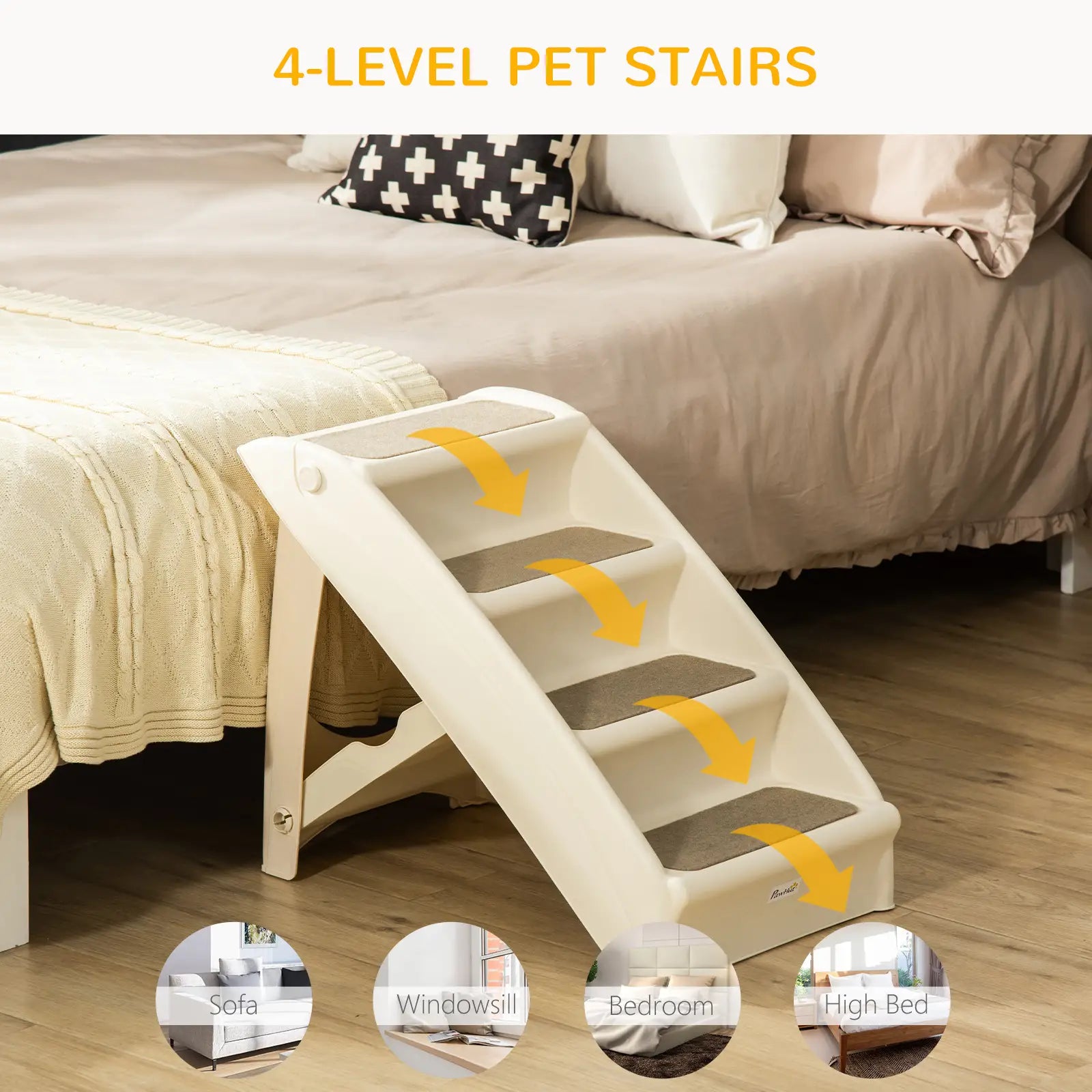 4-Level Portable Dog Stairs, Foldable Steps for Small Dogs, Lightweight, Nonslip Mats, Beige Cat Stairs at Gallery Canada