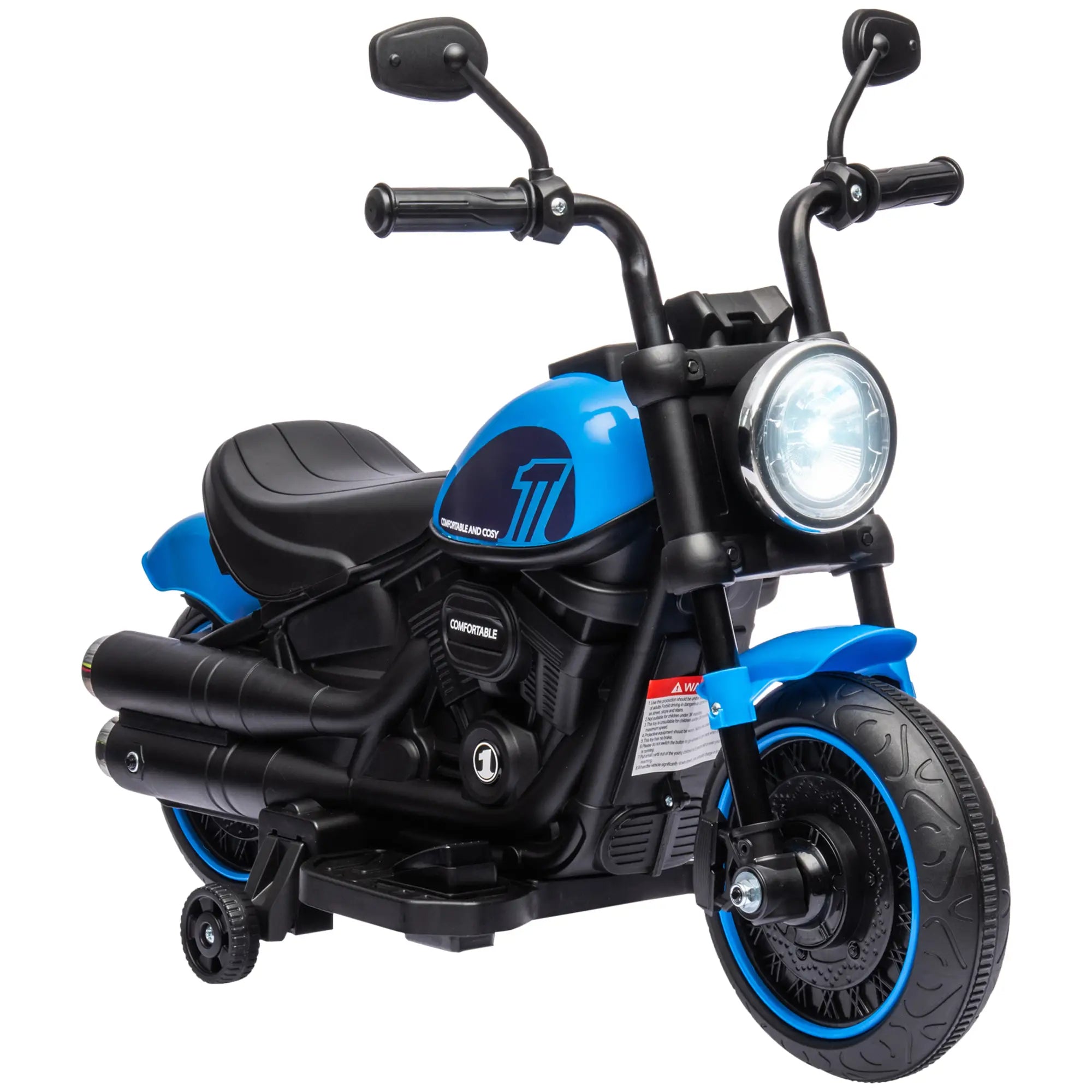 6V Kids Motorcycle, Training Wheels, Foot Pedal, Headlight, Music, Blue Electric Motorcycles at Gallery Canada