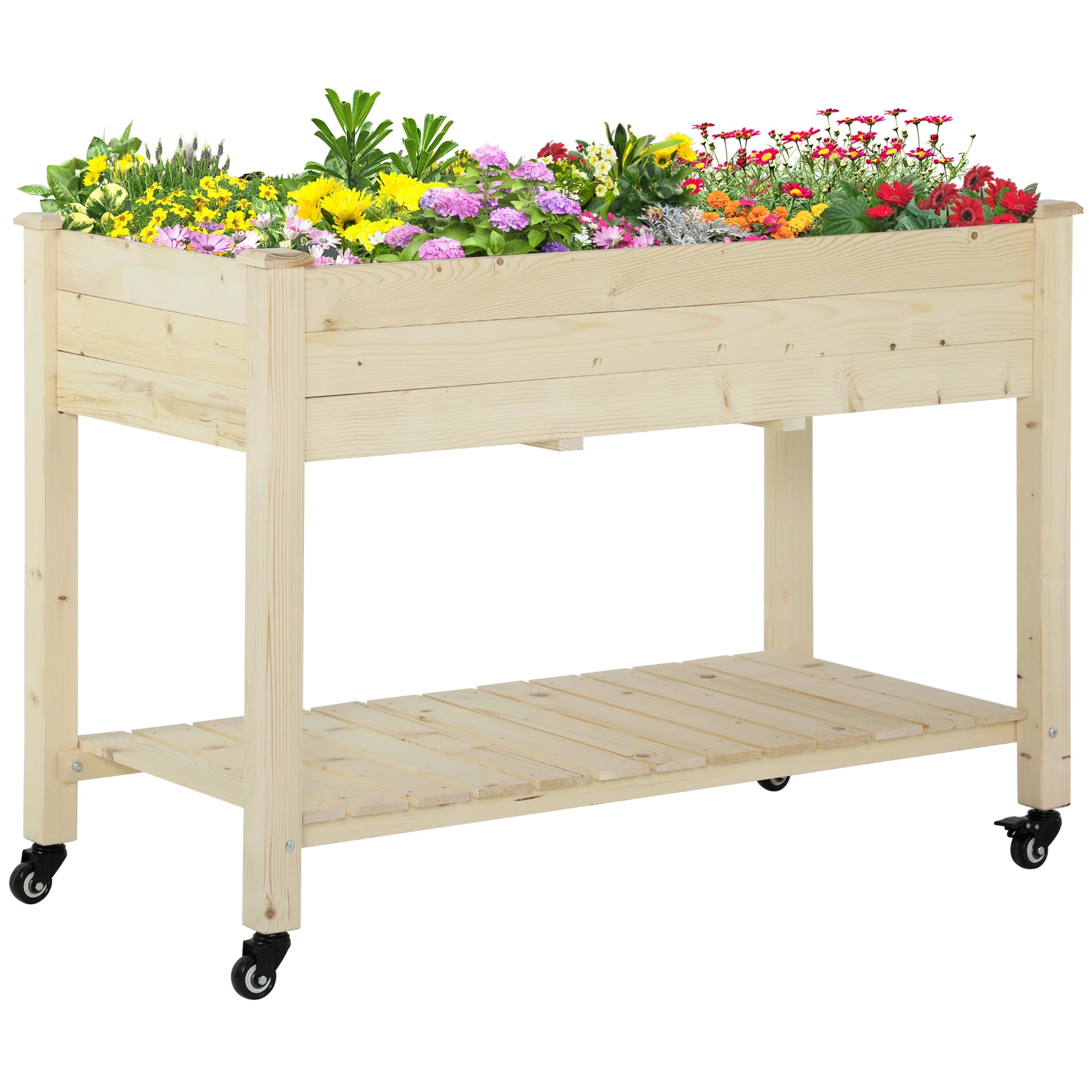 Mobile Raised Garden Bed, Wood Planter Box w/ Wheels, Storage Shelf, Natural Elevated Garden Beds at Gallery Canada