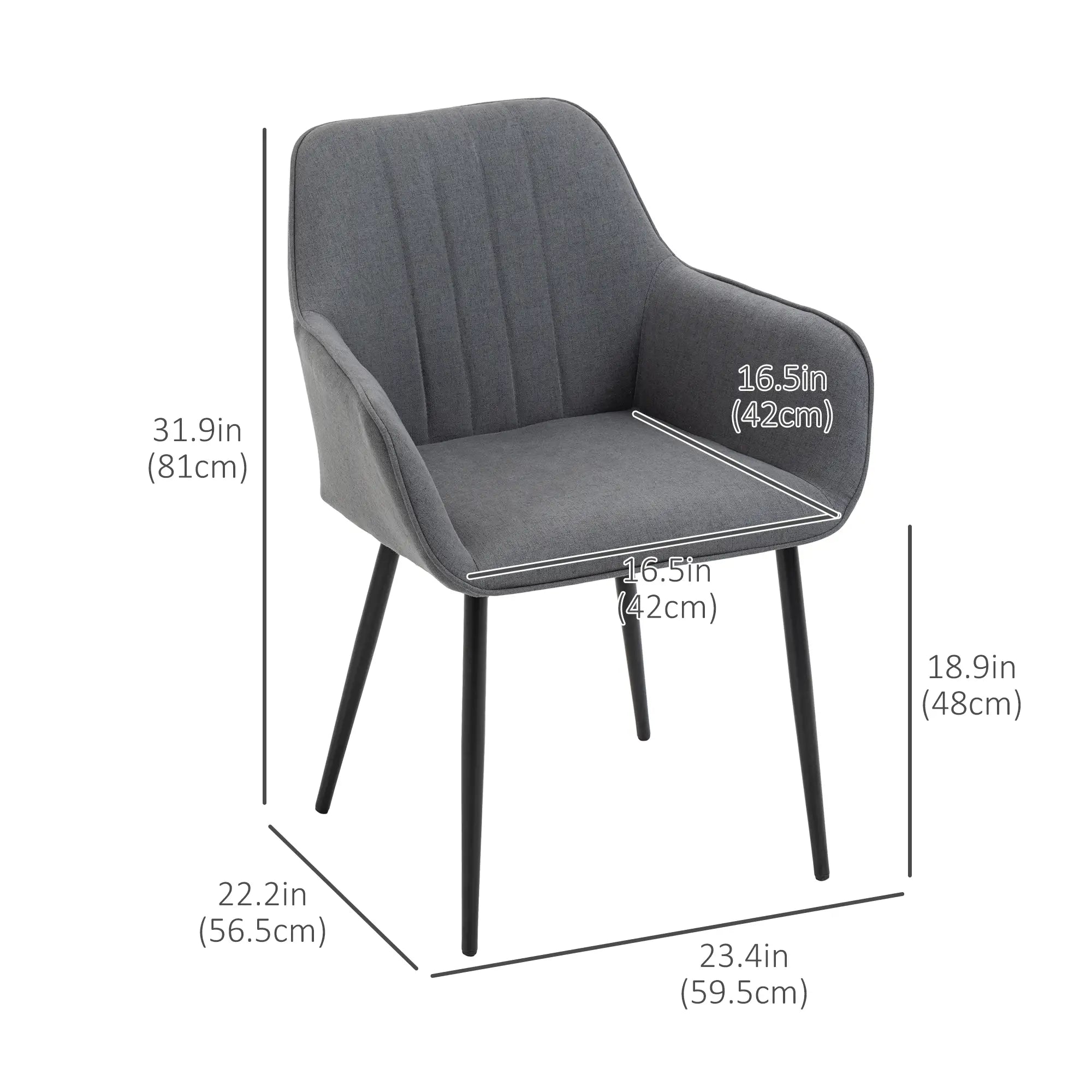 Dining Chairs Set of 2, Linen Upholstery, Metal Legs, Dark Grey Bar Stools at Gallery Canada