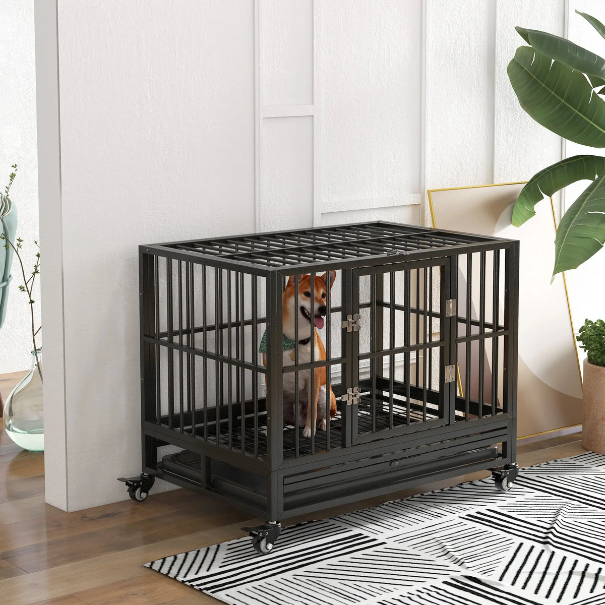 36" Heavy Duty Steel Dog Crate, Kennel with Wheels, Grey Houses, Kennels & Pens at Gallery Canada