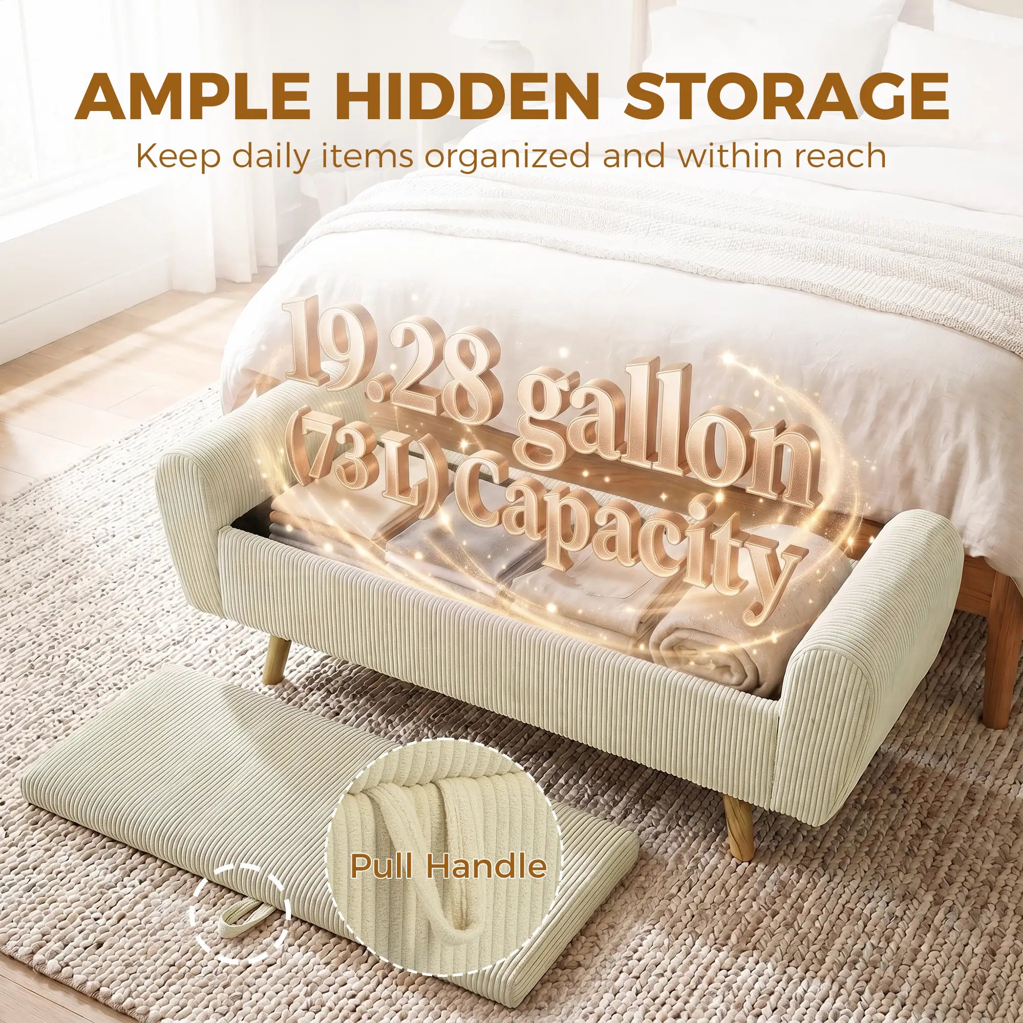 Corduroy Storage Ottoman Bench, 59