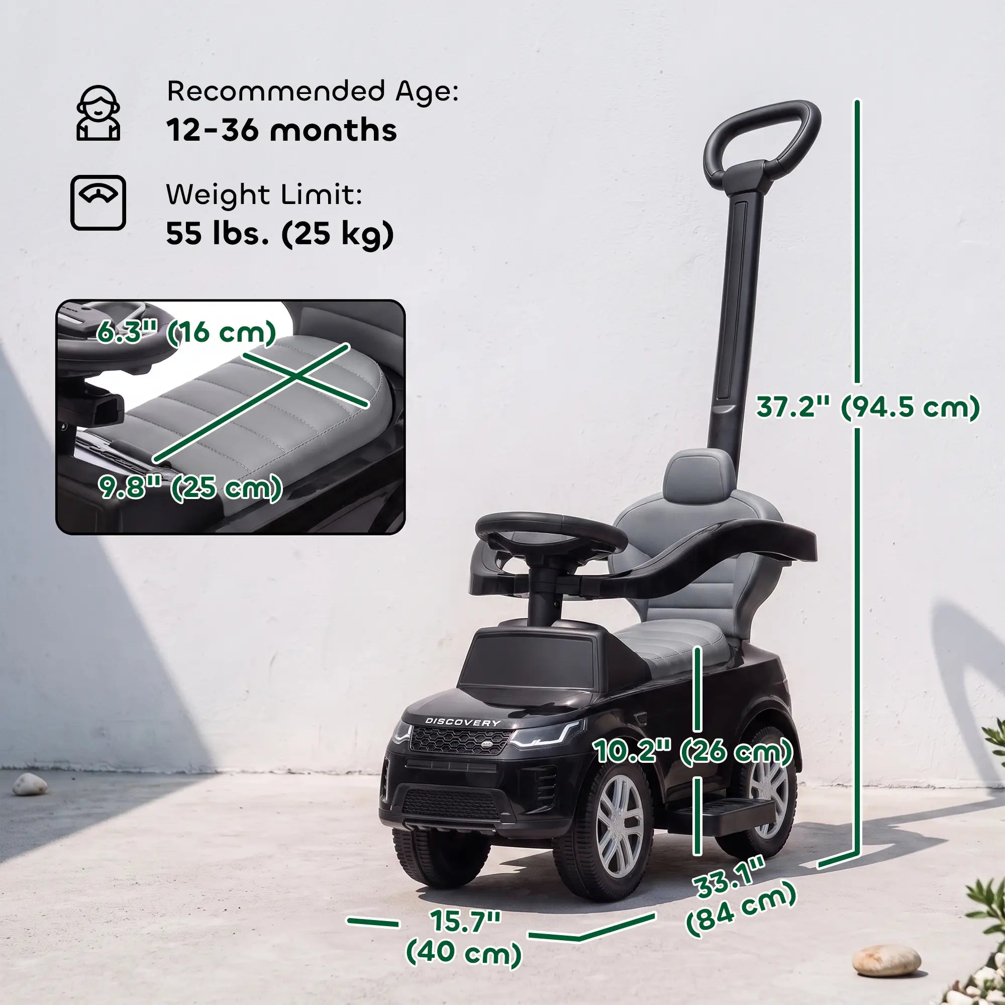 Land Rover Discovery 2-in-1 Ride On Push Car, Black Push Cars for Toddlers at Gallery Canada