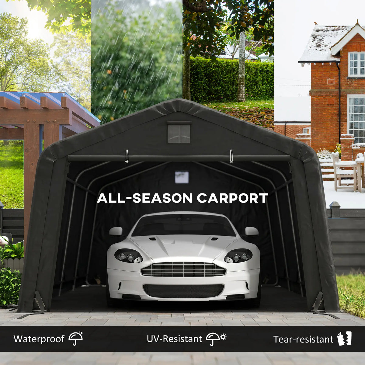 12' x 20' Portable Garage, Heavy Duty Carport Canopy, Black Car Shelters at Gallery Canada