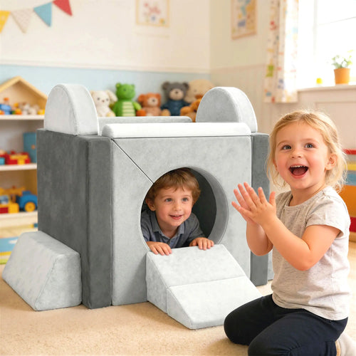 12 PCS Modular Kids Play Couch, Toddler Sectional Sofa, Grey