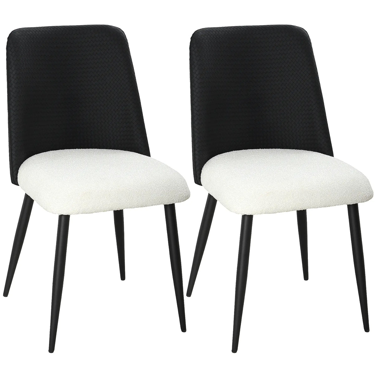 Upholstered Dining Chairs, Set Of 2, Steel Legs, Padded Seat, Black