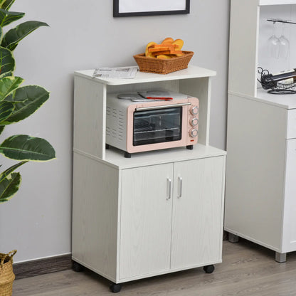 Microwave Cart on Wheels, 2-Door Cabinet, White Oak, White Kitchen Pantry Cabinets at Gallery Canada