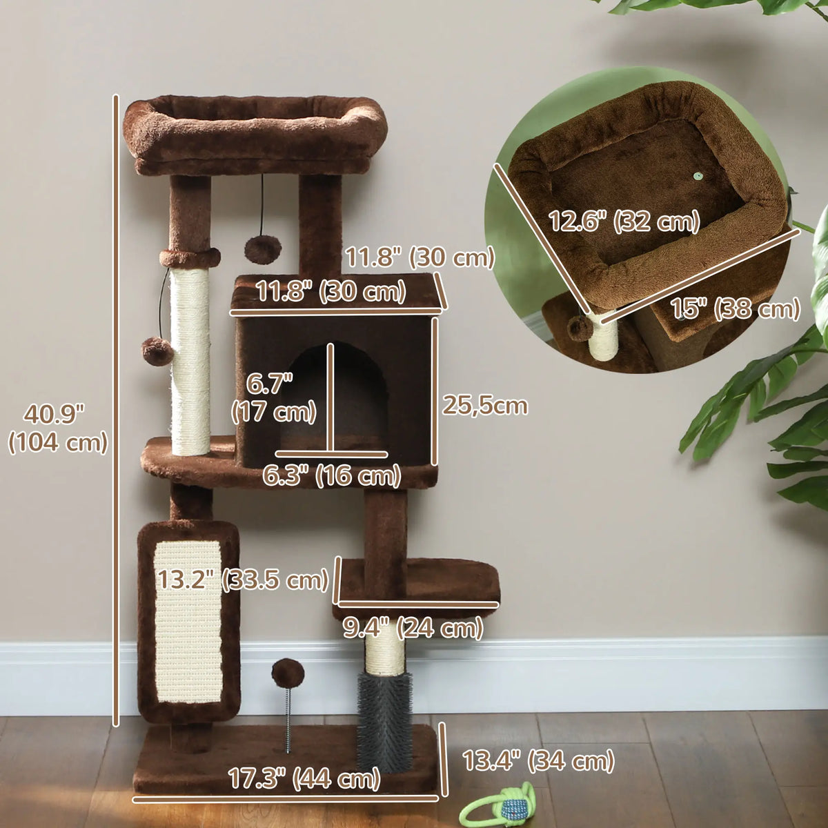41" Cat Tree with Scratching Posts, Bed, Condo & Toys Multi-Level Cat Towers at Gallery Canada