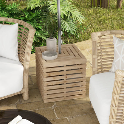 Boîte de rangement pour base de parasol extérieur, table d'appoint en bois pour patio, marron