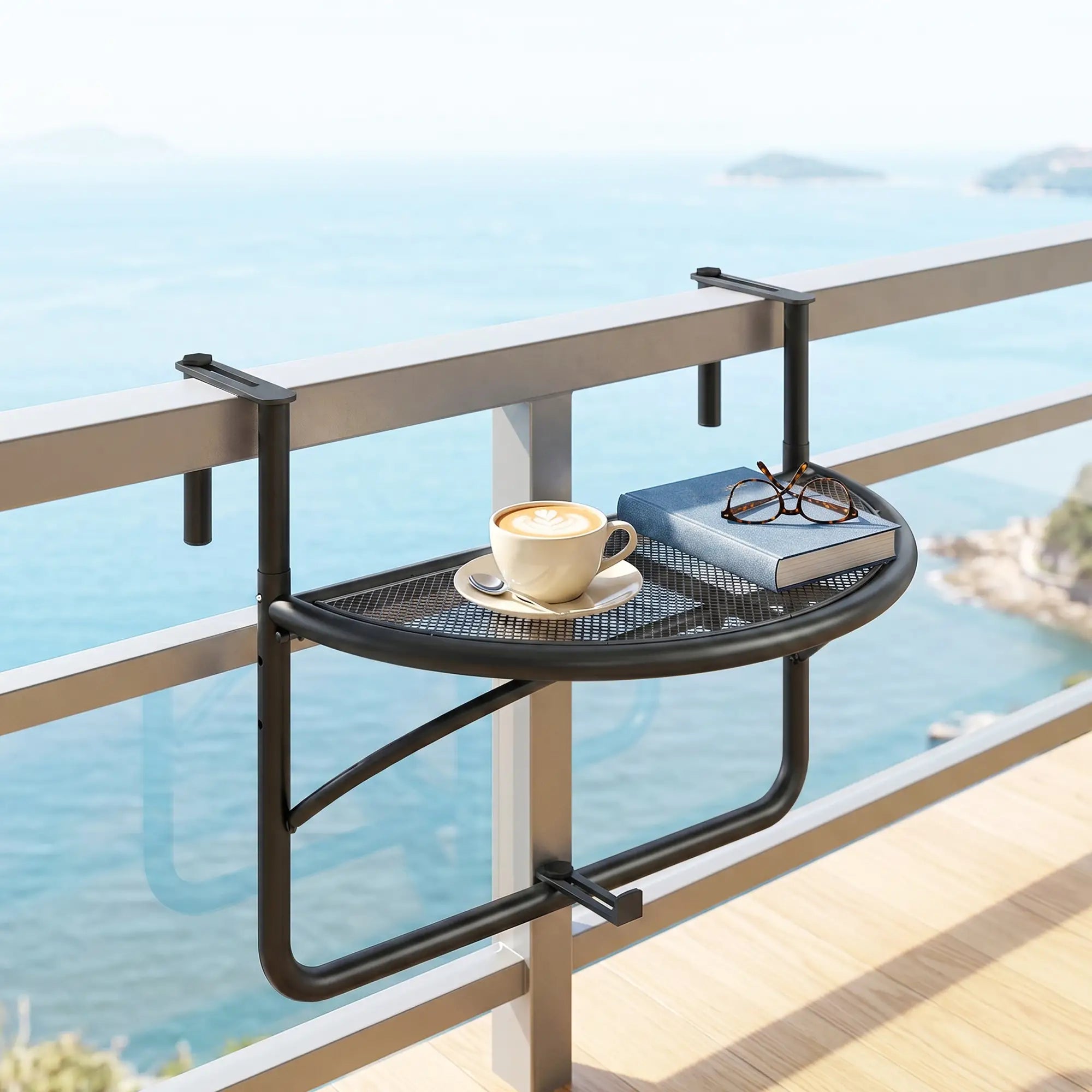 Adjustable Balcony Hanging Rail Table, Metal Mounting Mini Wall Desk, Black Balcony Table Hanging at Gallery Canada