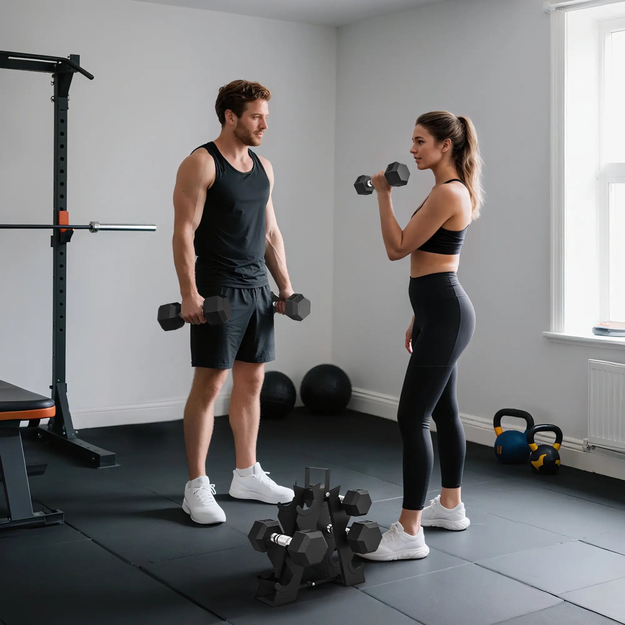 60 LBS Hex Dumbbell Set with Rack, Non-Slip Handles, Rubber Coated Dumbbells & Barbells at Gallery Canada