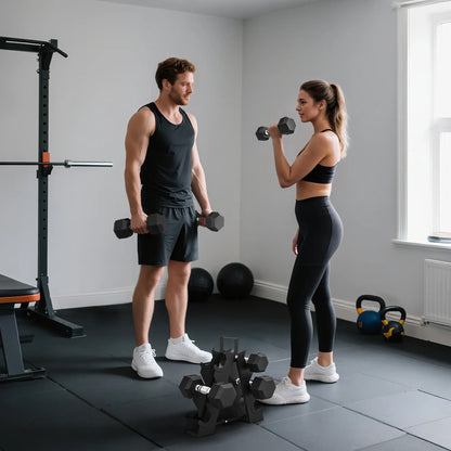 60 LBS Hex Dumbbell Set with Rack, Non-Slip Handles, Rubber Coated Dumbbells & Barbells at Gallery Canada