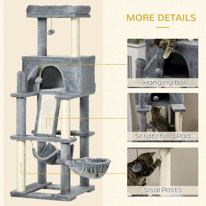 55" Cat Tree, Cat Tower with Bed, Ramp, Hammocks, Toys, Grey Cat Towers at Gallery Canada