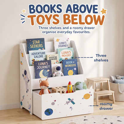 3-Tier Kids Bookshelf, Moveable Drawer, Ages 3-8, White Bookshelves & Bookcases at Gallery Canada