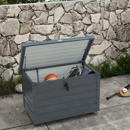 78 Gallon Waterproof Outdoor Storage Box With Wheels, Dark Grey Patio Storage Boxes Dark Grey at Gallery Canada