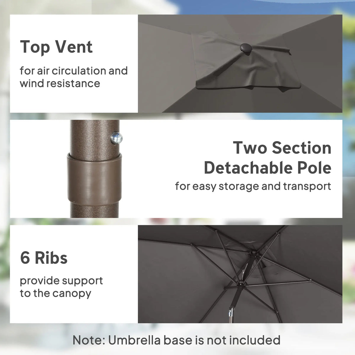 6.5x10ft Rectangle Patio Umbrella, Dark Grey Sun Umbrellas at Gallery Canada