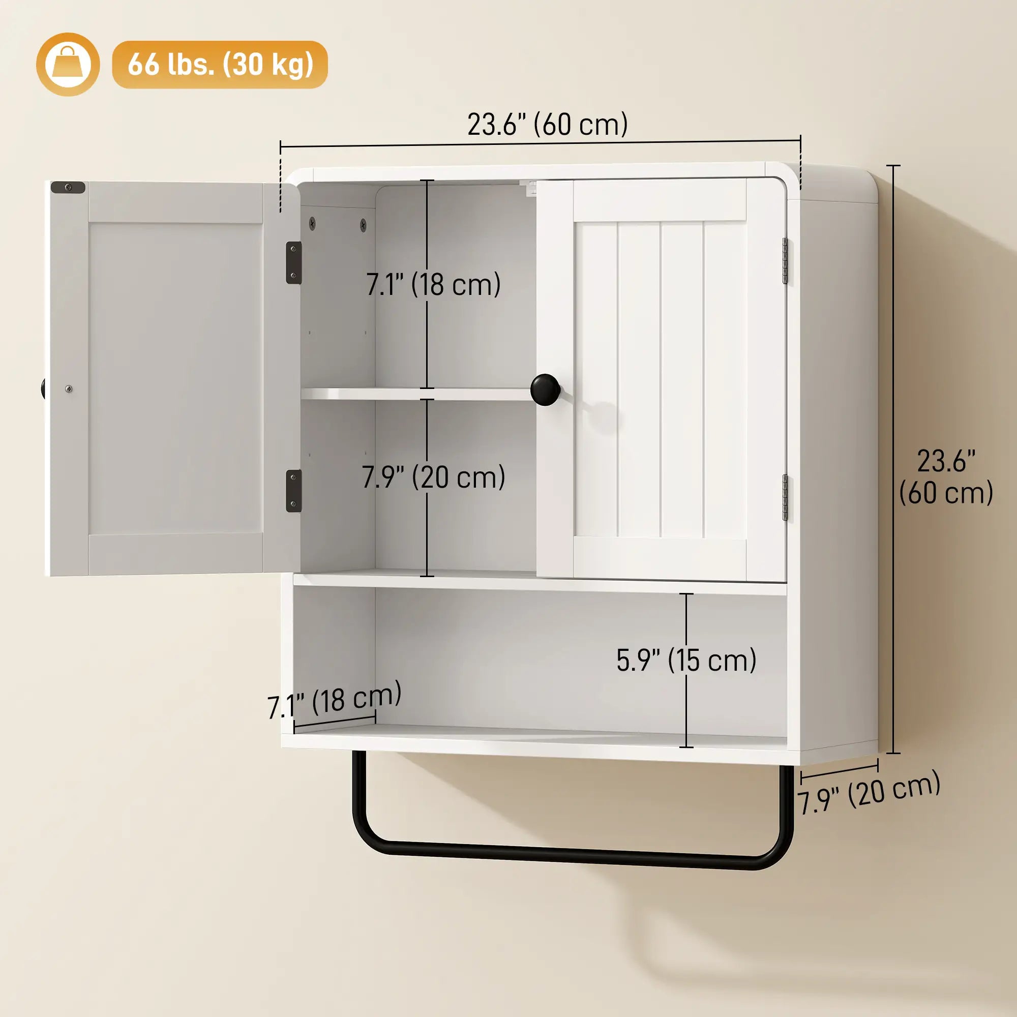 Wall Mounted Bathroom Cabinet, 2 Doors, White Wall Mounted Cabinets at Gallery Canada
