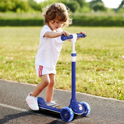 3 Wheel Kids Scooter, Adjustable Height, Rear-Fender Brake, LED Light, TPE Handlebar, Blue Scooters at Gallery Canada