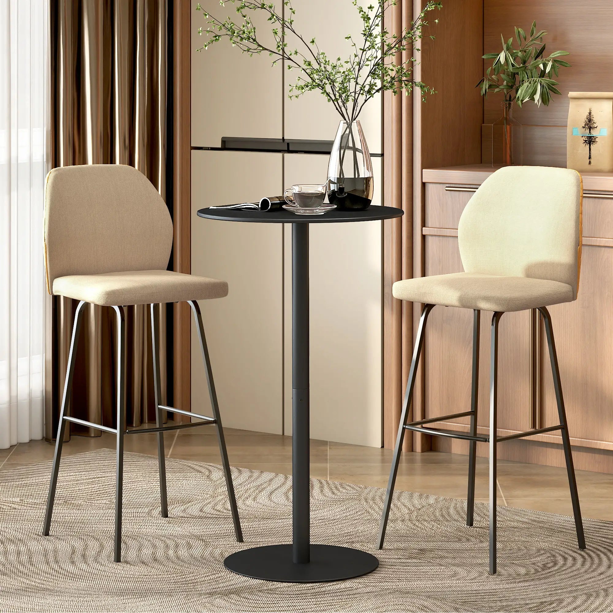 Round Bar Table for 2, Steel Frame, Easy Assembly, Black Bar Tables at Gallery Canada
