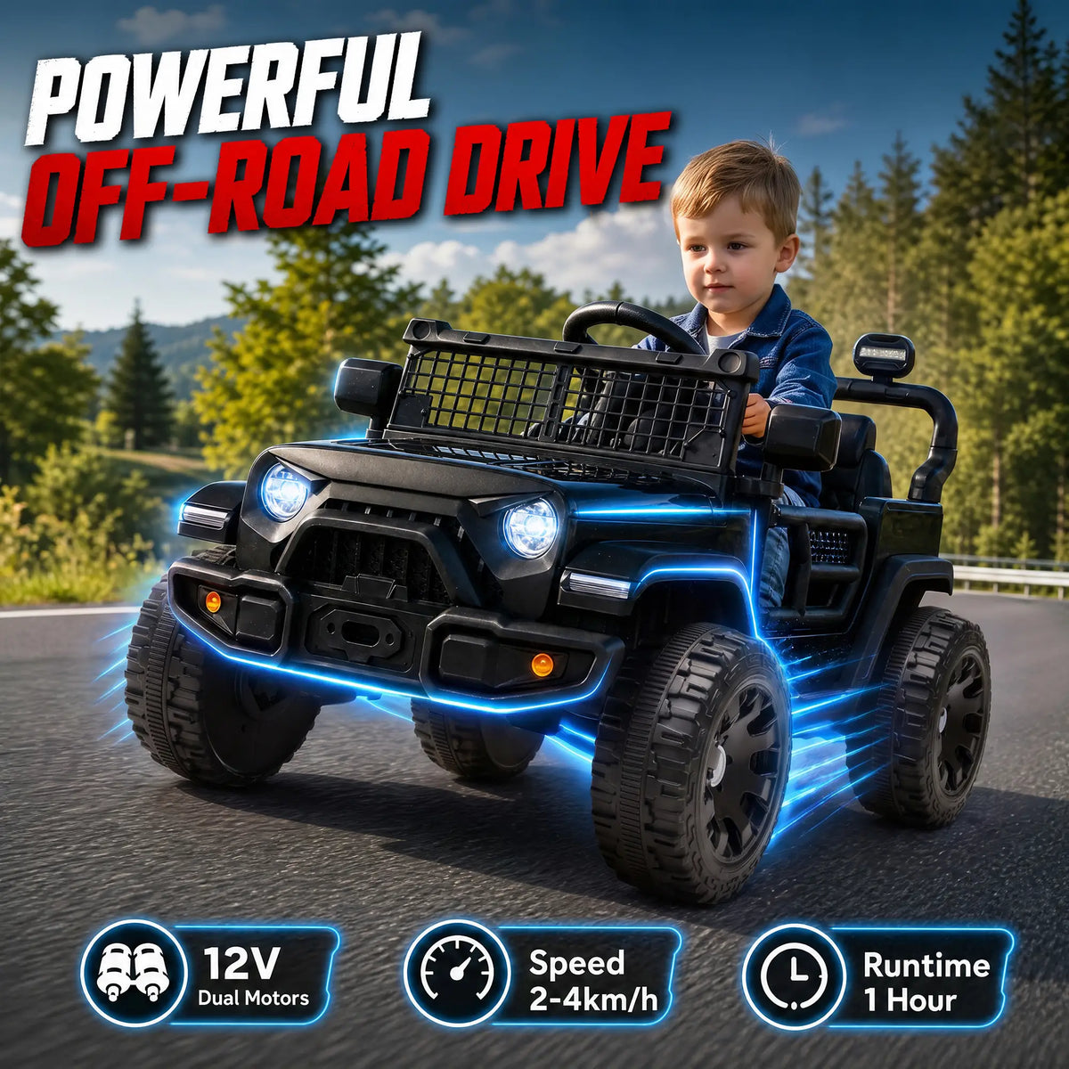 Kids 12V Electric Car With Remote, Dual Motors, Lights, Black Electric Toy Cars at Gallery Canada