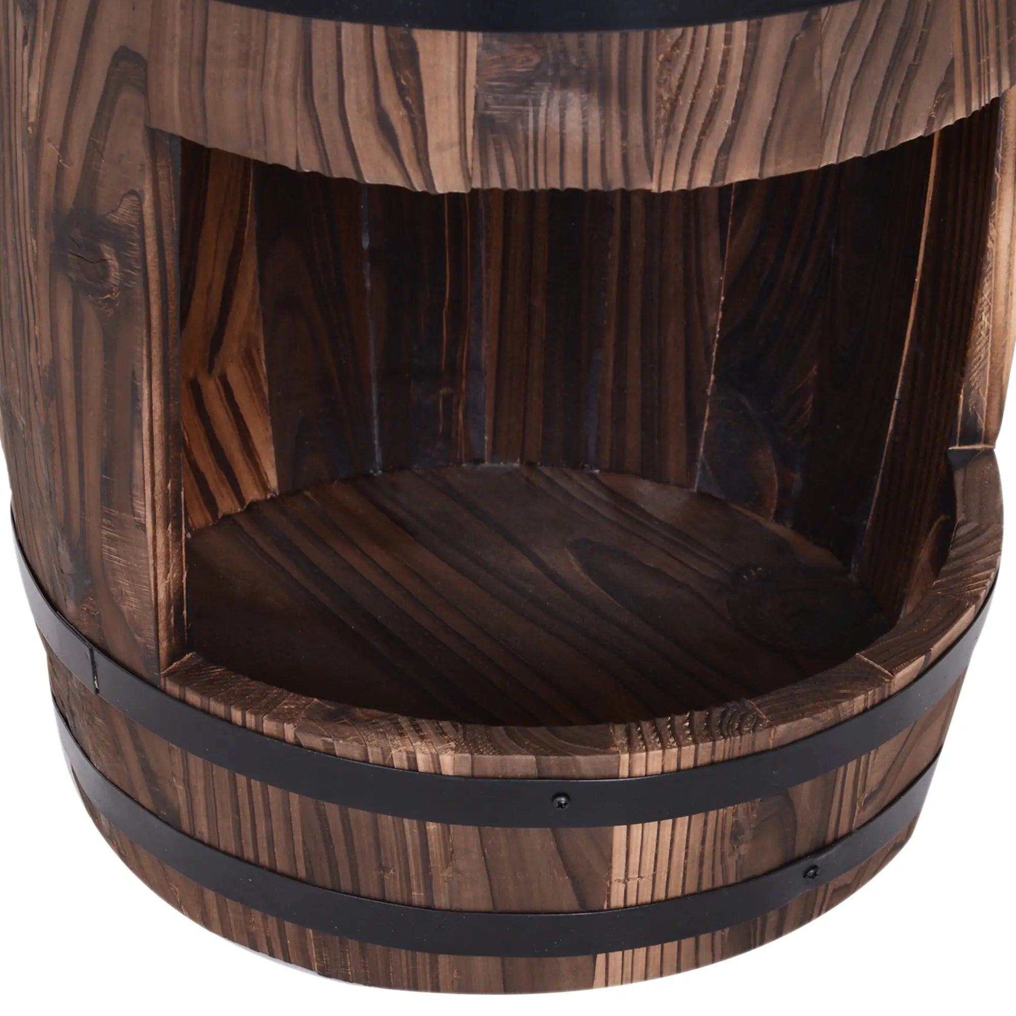 Wooden Outdoor Fountain, Electrical Barrel Waterfall, 3600r/min Pump, Carbonized Water Fountains at Gallery Canada