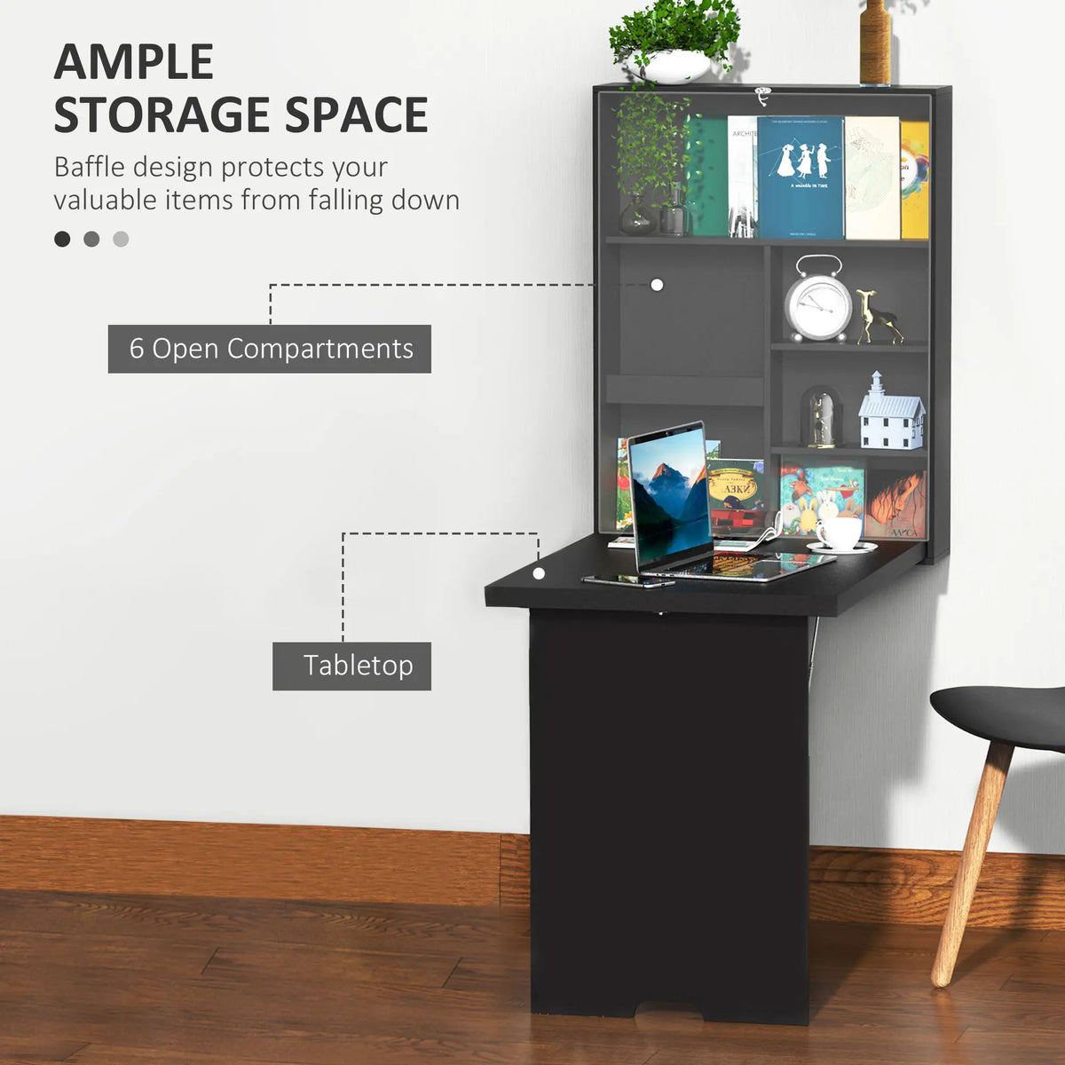 Wall Mounted Fold Out Desk, Multi-Functional Space Saving, Black Writing Desks at Gallery Canada